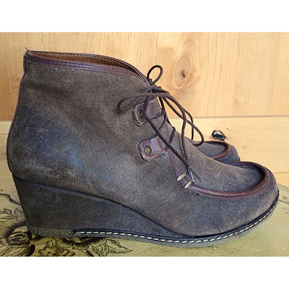 Eric Michael Berlin Sz 37 US 6.5 7 Brown Suede Leather Wedge Chukka Boots Spain